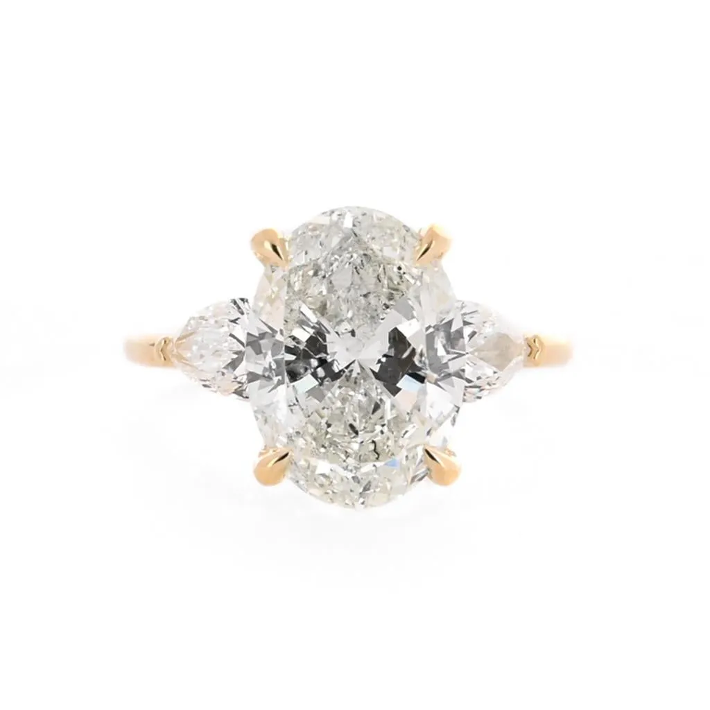 5.25ctw Oval Three-Stone   Pear Diamond Engagement Ring - 14K Yellow Gold