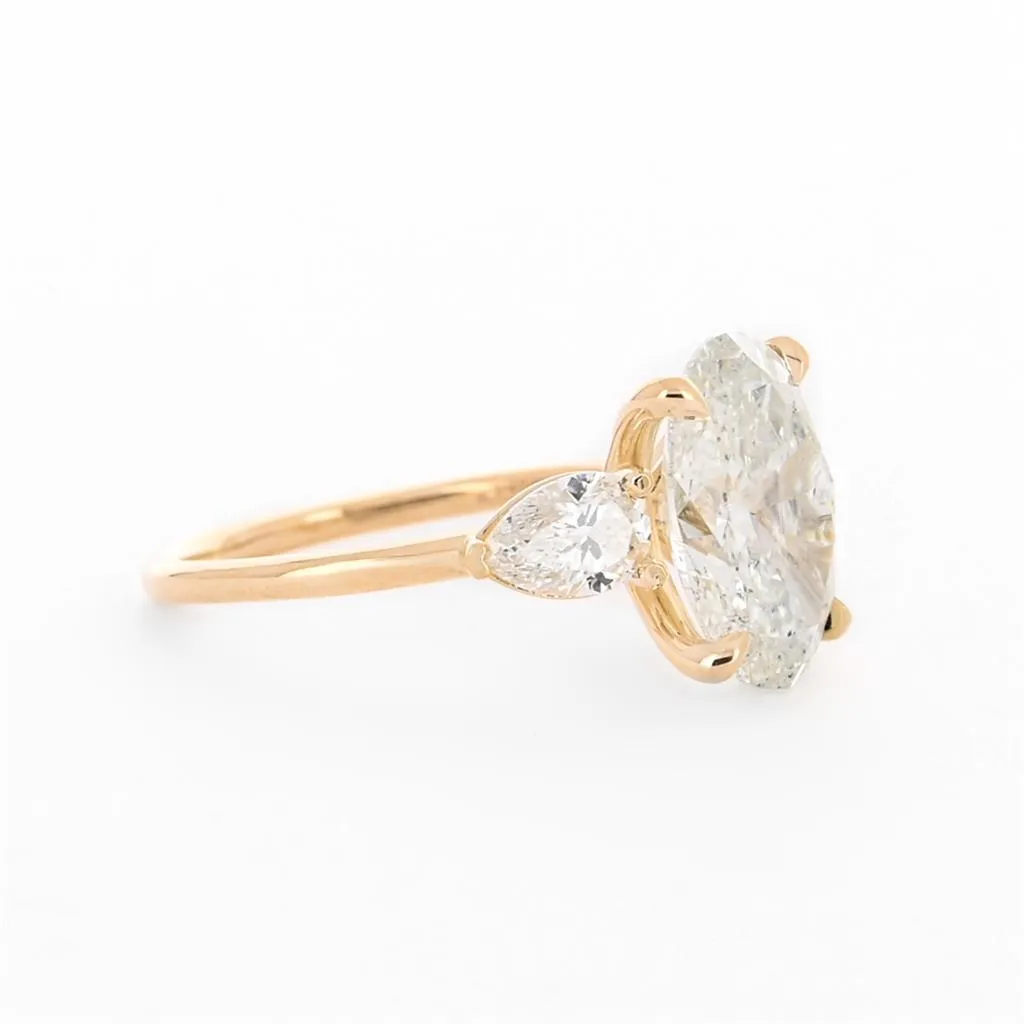 5.25ctw Oval Three-Stone   Pear Diamond Engagement Ring - 14K Yellow Gold