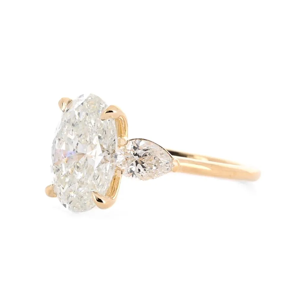 5.25ctw Oval Three-Stone   Pear Diamond Engagement Ring - 14K Yellow Gold