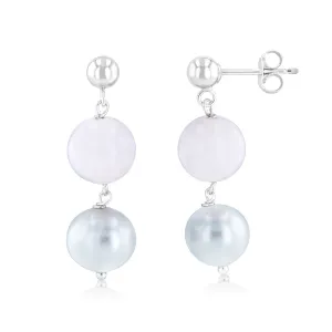 8-9mm Fresh Water Grey Pearl Drop Earrings in Sterling Silver