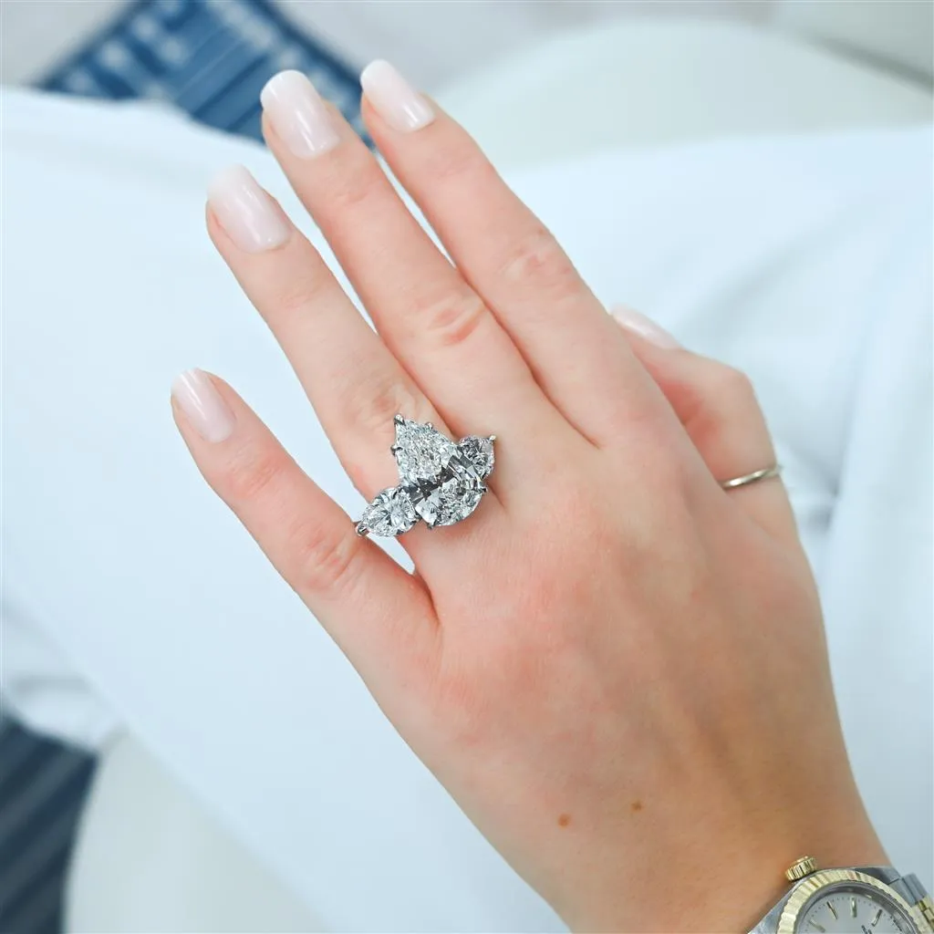 9.02CTW Pear Natural Diamond Three Stone Engagement Ring- 950 Platinum