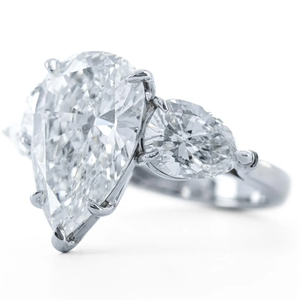 9.02CTW Pear Natural Diamond Three Stone Engagement Ring- 950 Platinum