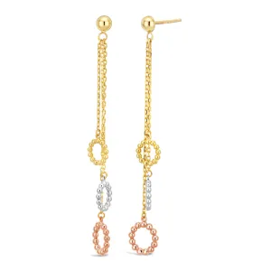 9ct Three-Tone Gold 3x Circle Beaded Circle Drop Earrings