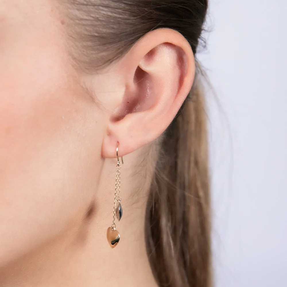 9ct Yellow And White Two-Tone Gold Heart Drop Hook Earrings