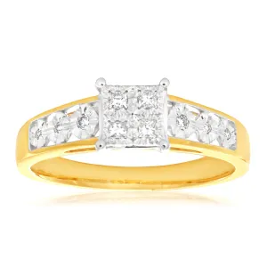 9ct Yellow Gold 10 Diamonds Elegant Ring