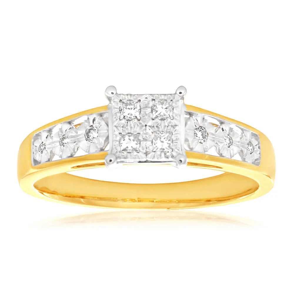 9ct Yellow Gold 10 Diamonds Elegant Ring