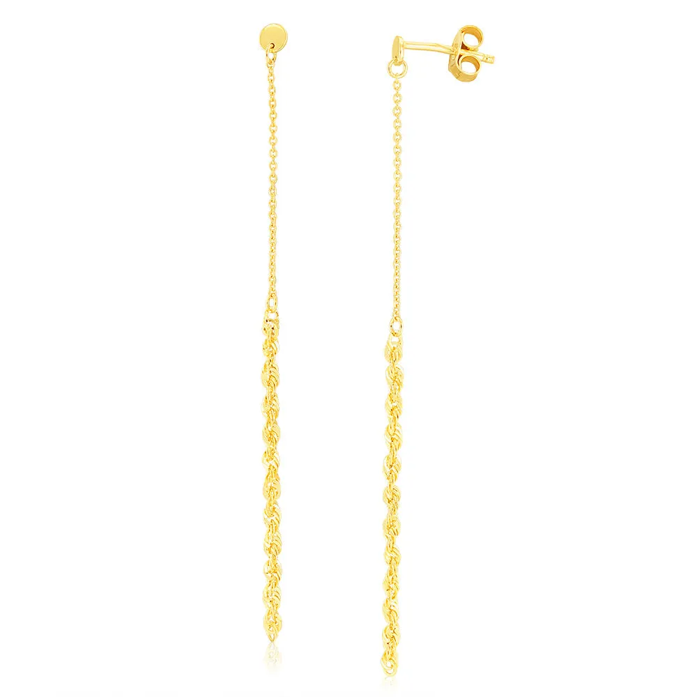 9ct Yellow Gold 2mm Rope & Trace Chain Drop Earrings