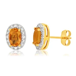 9ct Yellow Gold & White Gold Citrine   Diamond Stud Earrings