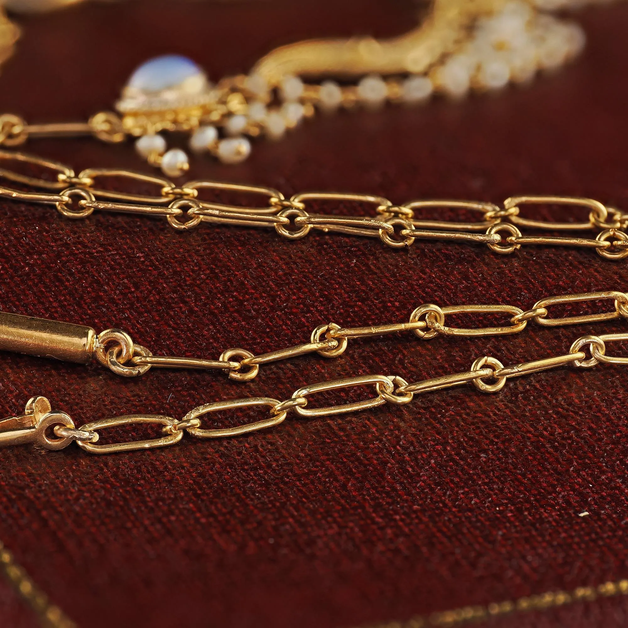 Antique Arts & Crafts 14K Yellow Gold Opal and Seed Pearl Drop Necklace