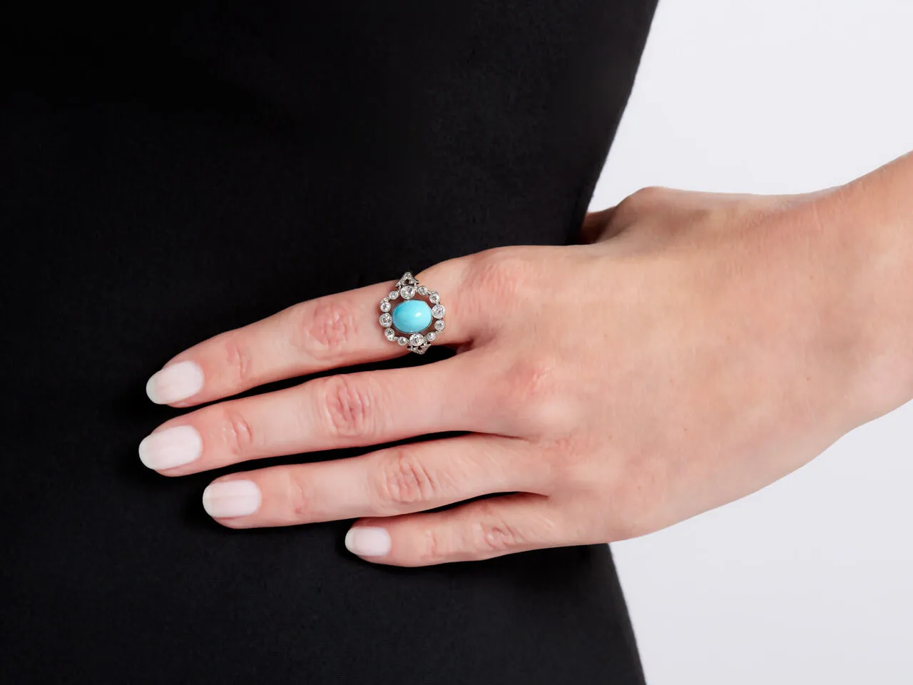 Antique Edwardian Turquoise and Diamond Ring in Platinum and 18K Gold