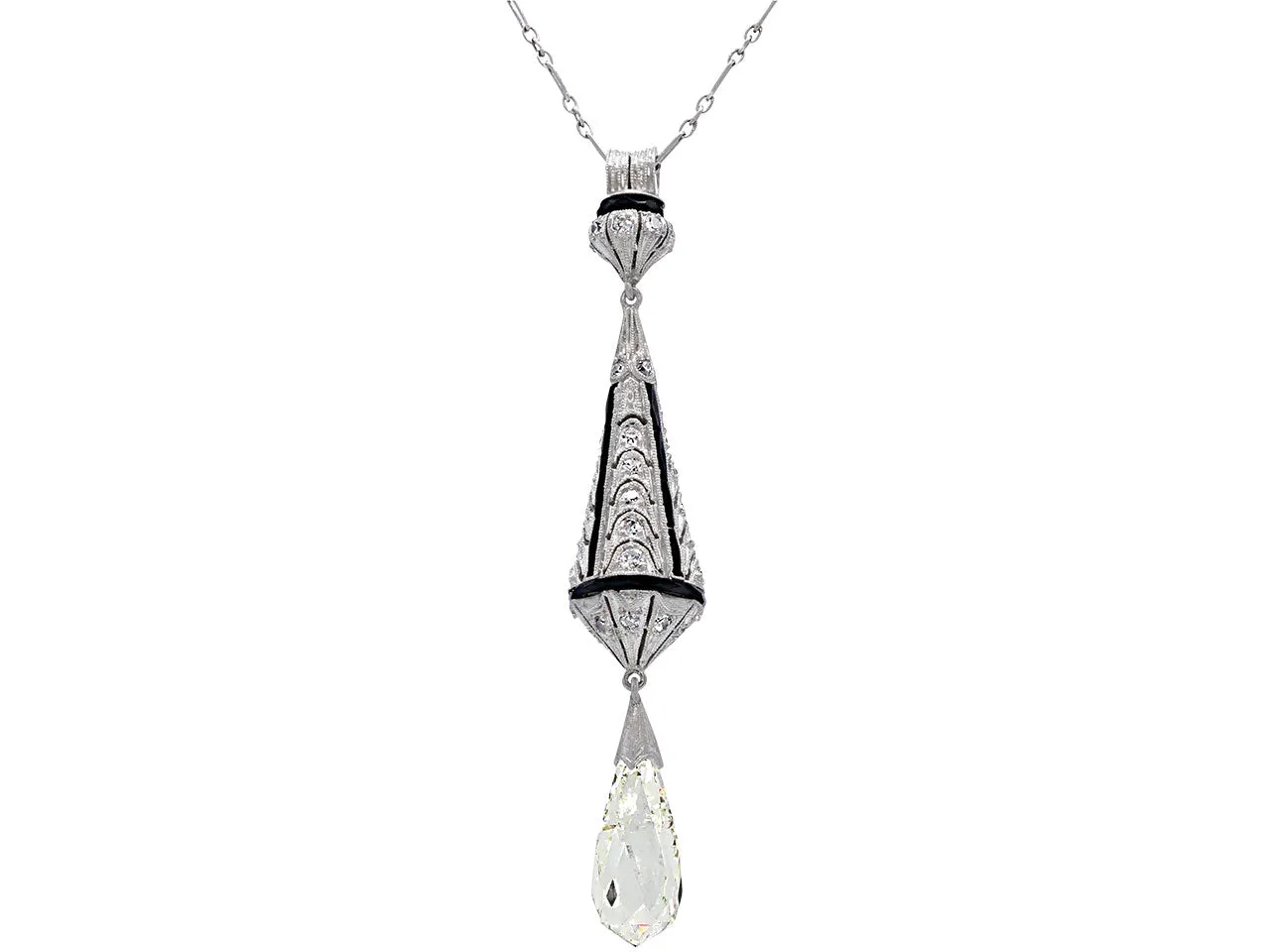 Art Deco Diamond Briolette Pendant in Platinum