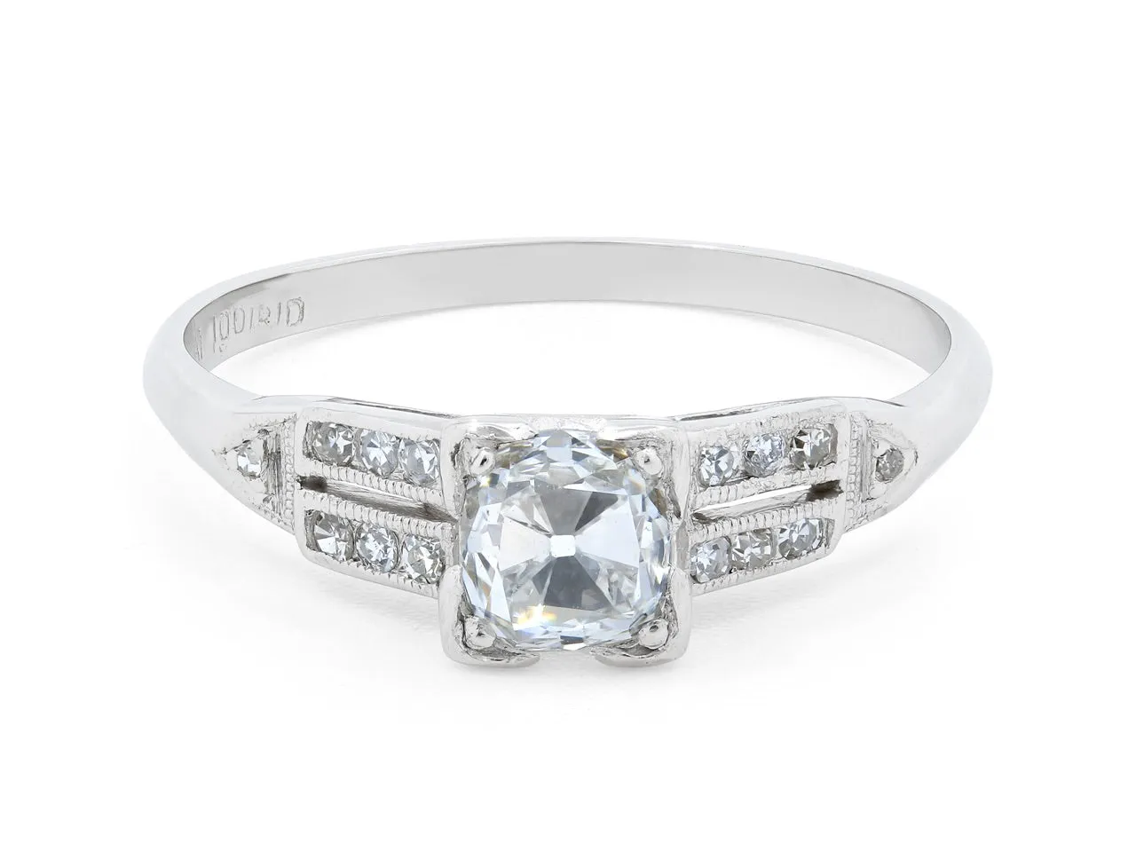Art Deco Old Mine Brilliant Cut Diamond Ring, 0.56 carat E/SI-1, in Platinum