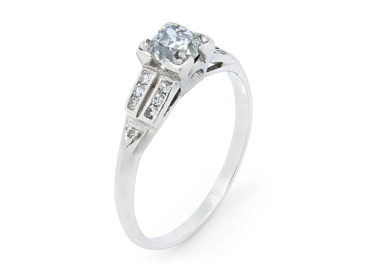 Art Deco Old Mine Brilliant Cut Diamond Ring, 0.56 carat E/SI-1, in Platinum