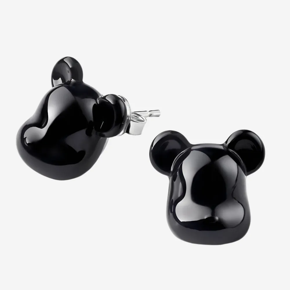 Baccarat Bearbrick Sterling Silver & Black Crystal Stud Earrings 2814123