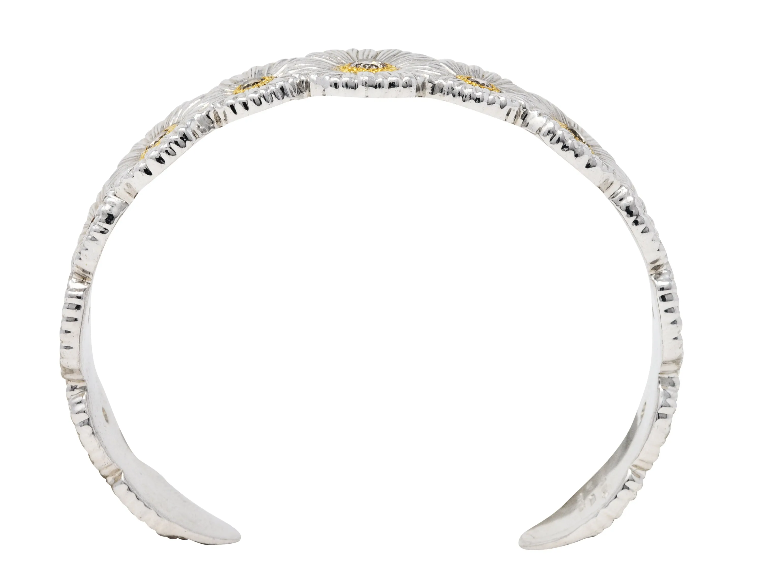 Buccellati 1.50 CTW Fancy Brown Diamond Sterling Silver Vermeil Gardenia Blossoms Cuff Bracelet