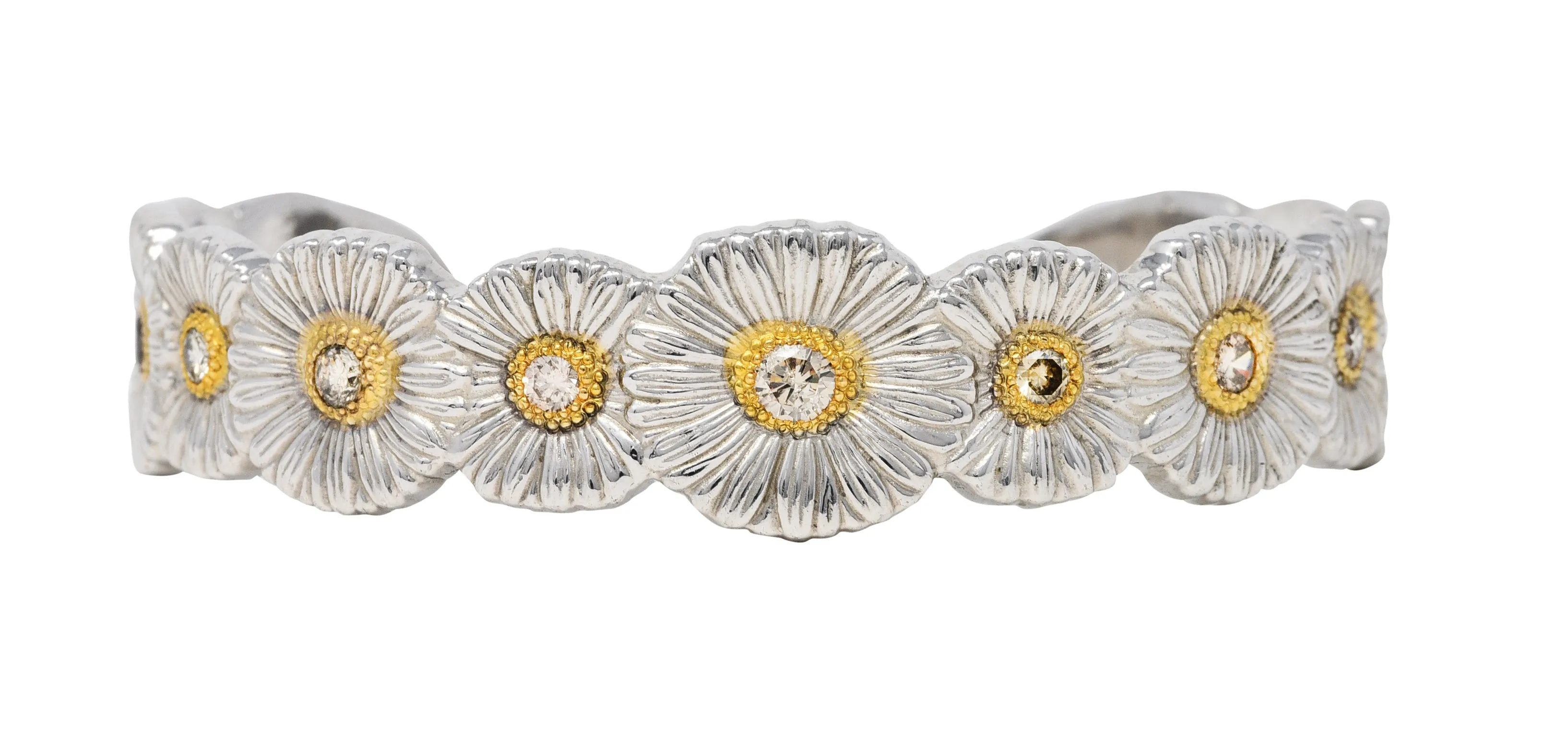 Buccellati 1.50 CTW Fancy Brown Diamond Sterling Silver Vermeil Gardenia Blossoms Cuff Bracelet