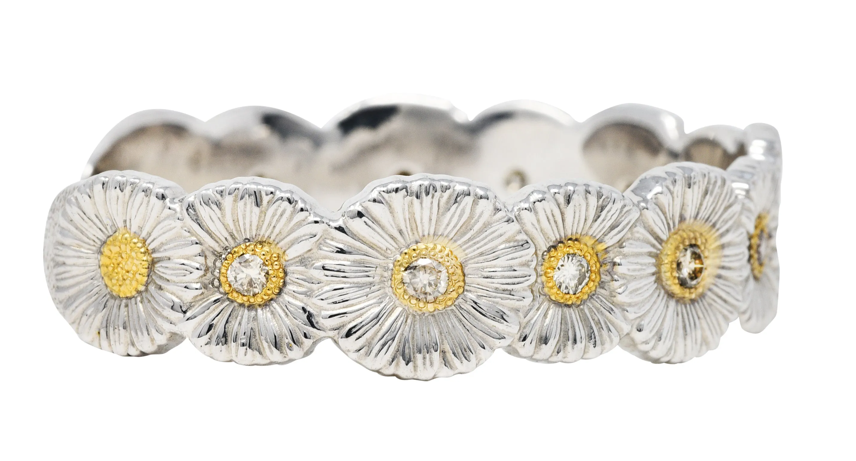 Buccellati 1.50 CTW Fancy Brown Diamond Sterling Silver Vermeil Gardenia Blossoms Cuff Bracelet