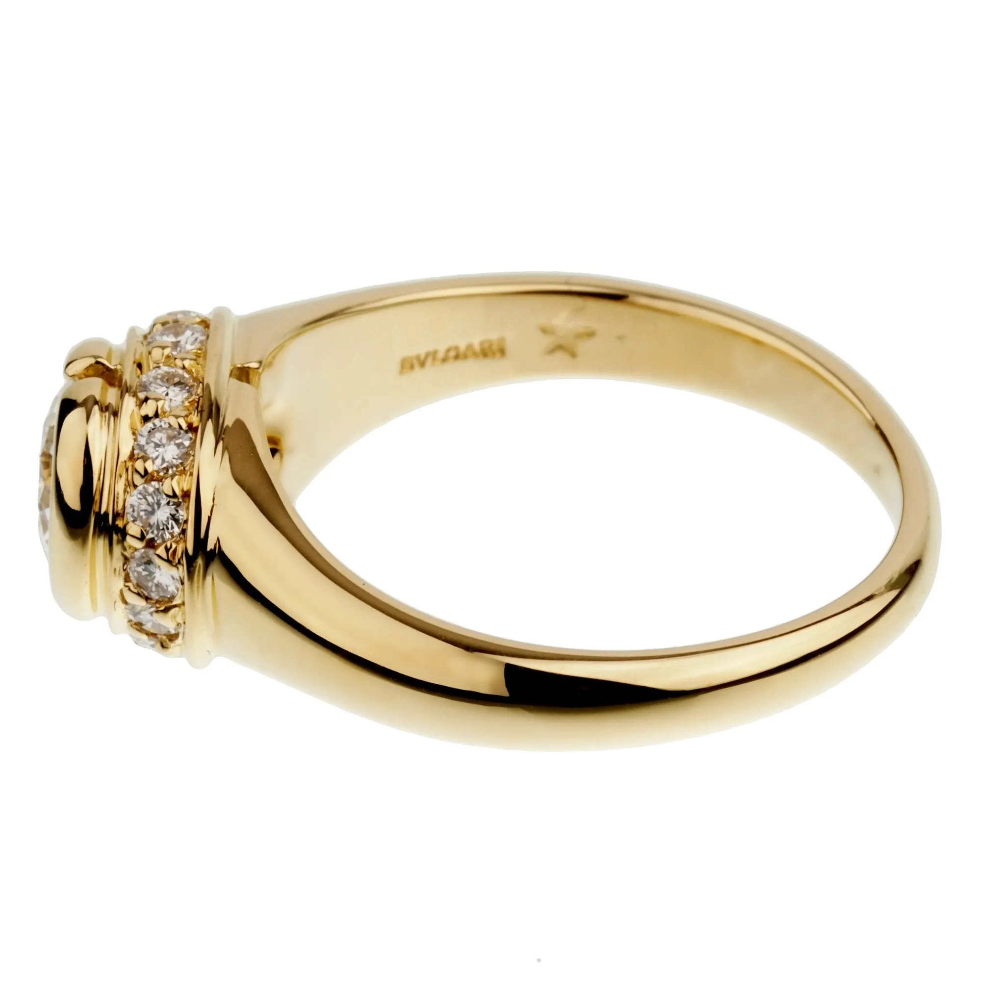 Bvlgari Diamond Solitaire Cocktail Yellow Gold Ring Sz 5 1/4