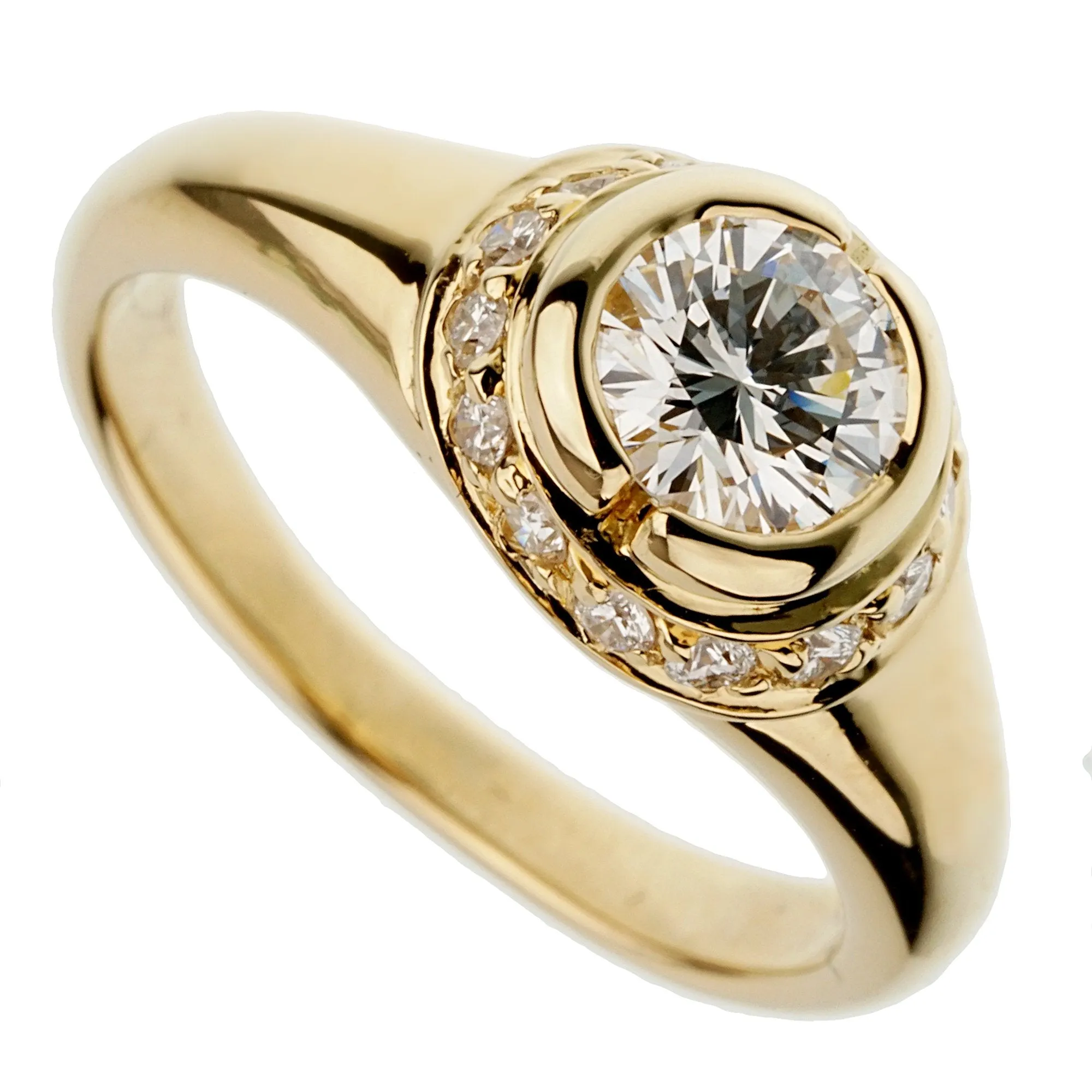 Bvlgari Diamond Solitaire Cocktail Yellow Gold Ring Sz 5 1/4