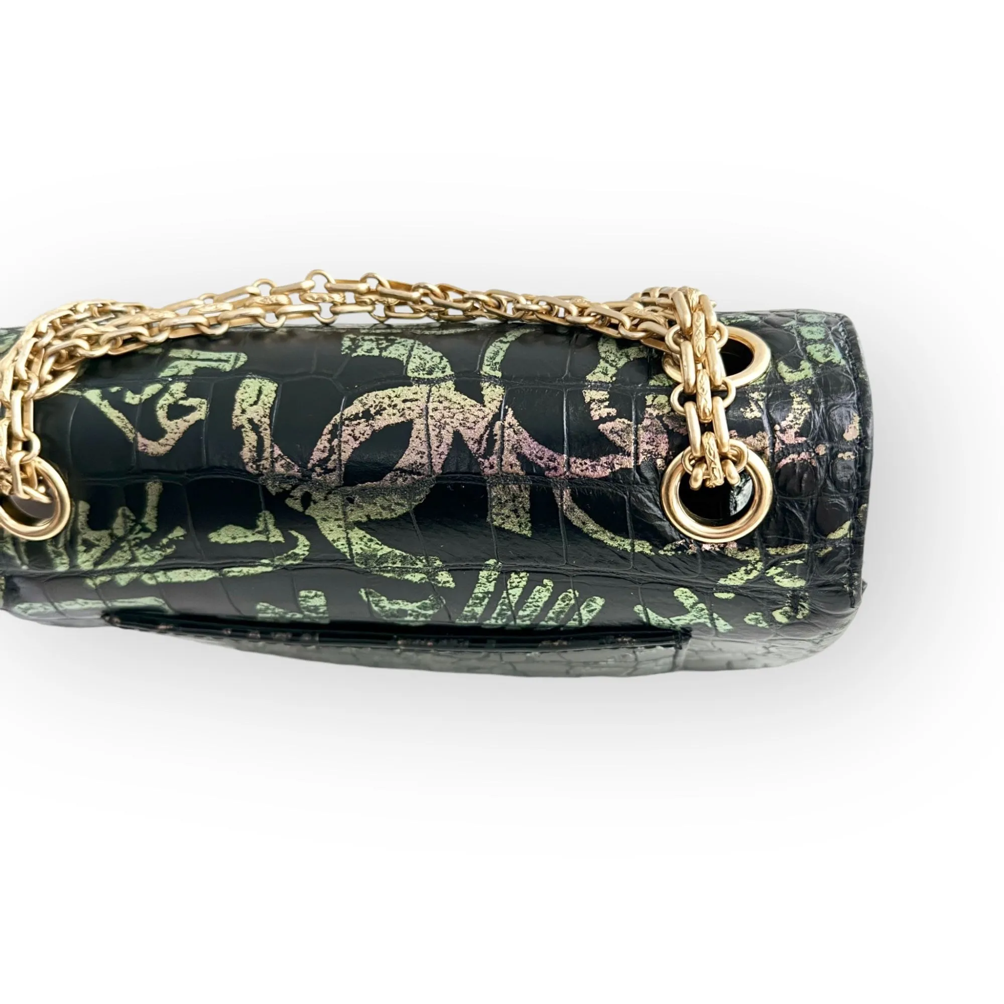 Chanel Classic 2.55 Reissue Mini Rectangle Single Flap, Metiers Dart Croc-Embossed Graffiti Calfskin, Gold-tone Hardware