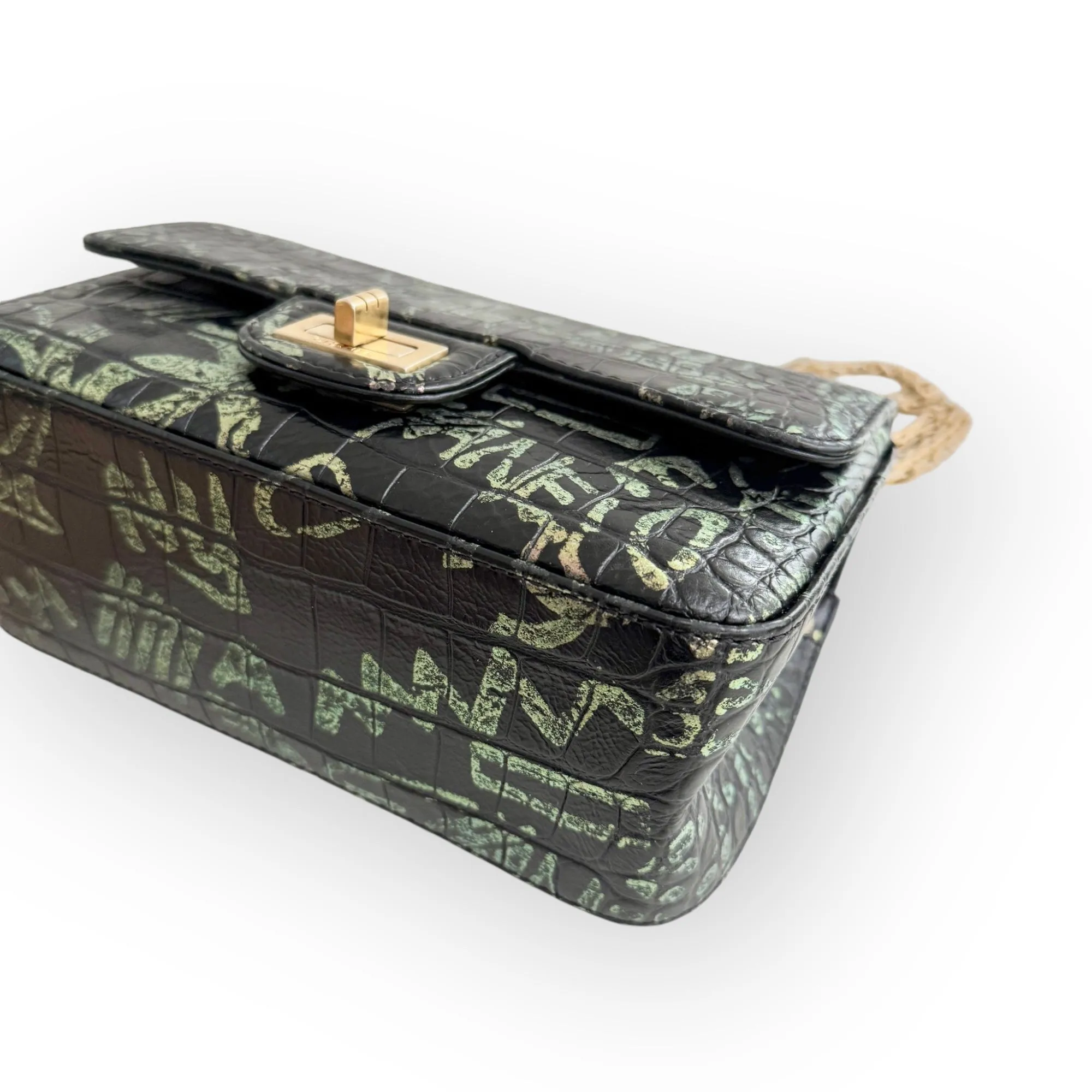 Chanel Classic 2.55 Reissue Mini Rectangle Single Flap, Metiers Dart Croc-Embossed Graffiti Calfskin, Gold-tone Hardware