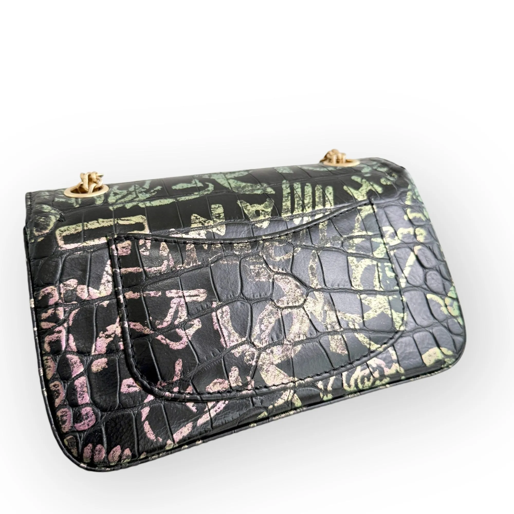 Chanel Classic 2.55 Reissue Mini Rectangle Single Flap, Metiers Dart Croc-Embossed Graffiti Calfskin, Gold-tone Hardware