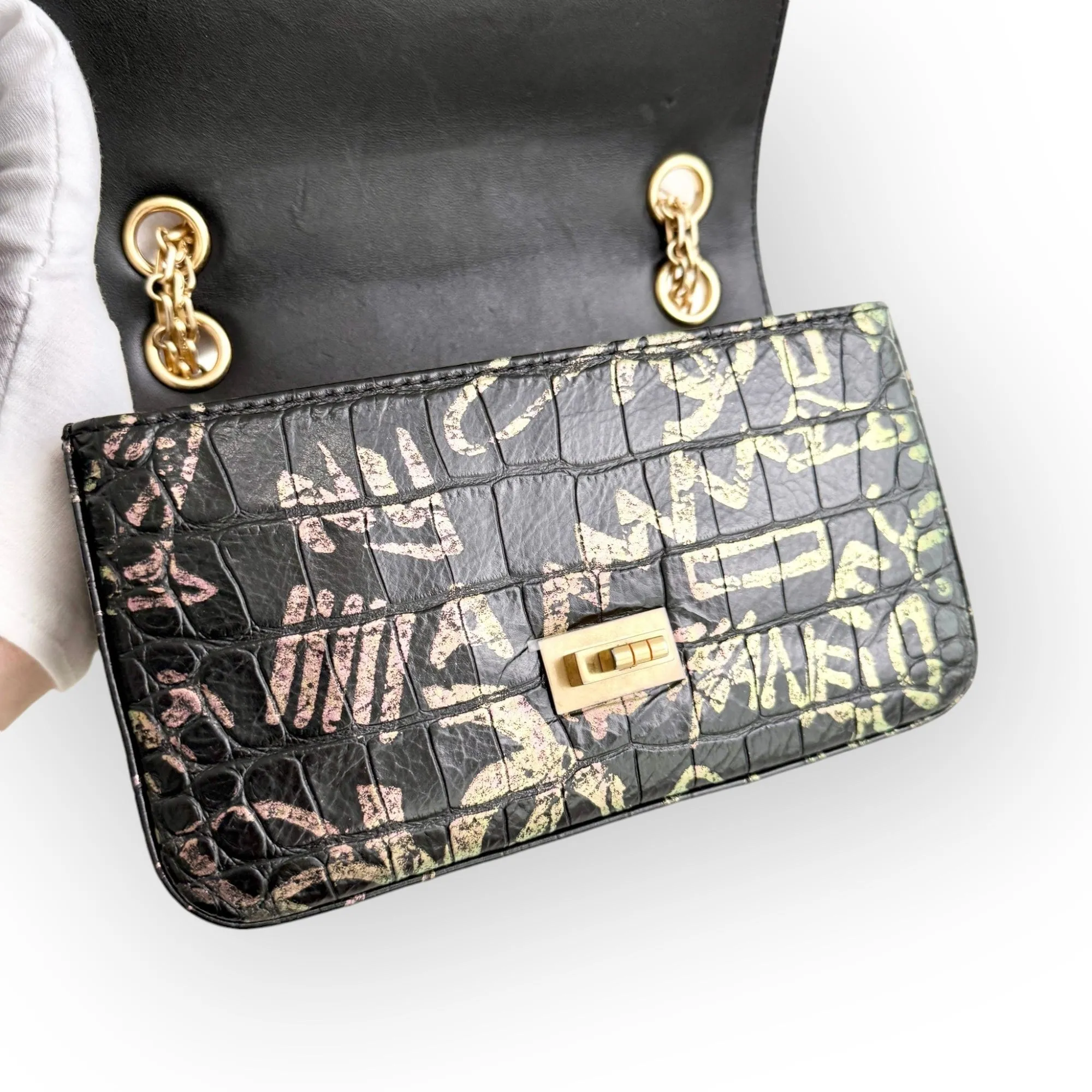 Chanel Classic 2.55 Reissue Mini Rectangle Single Flap, Metiers Dart Croc-Embossed Graffiti Calfskin, Gold-tone Hardware