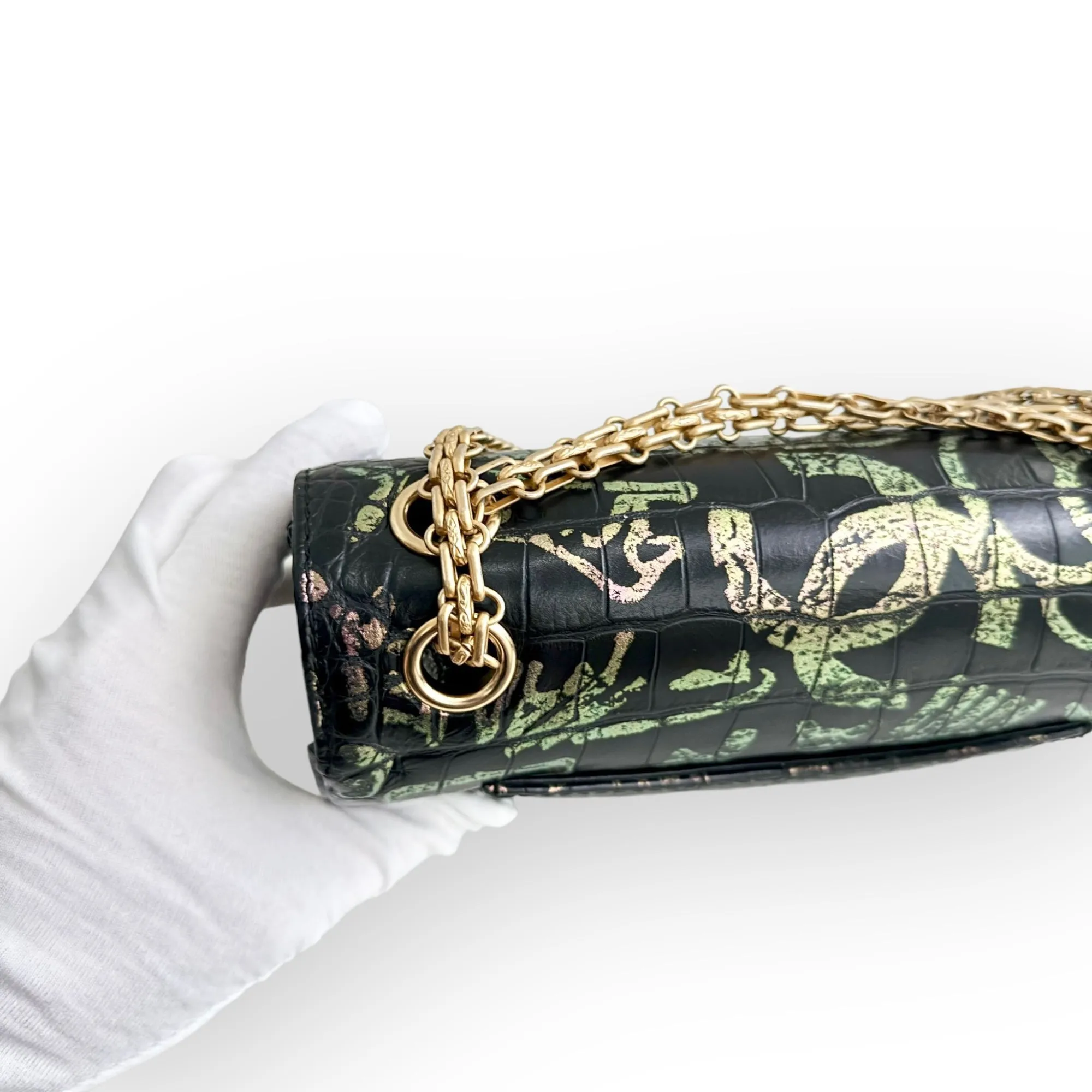 Chanel Classic 2.55 Reissue Mini Rectangle Single Flap, Metiers Dart Croc-Embossed Graffiti Calfskin, Gold-tone Hardware