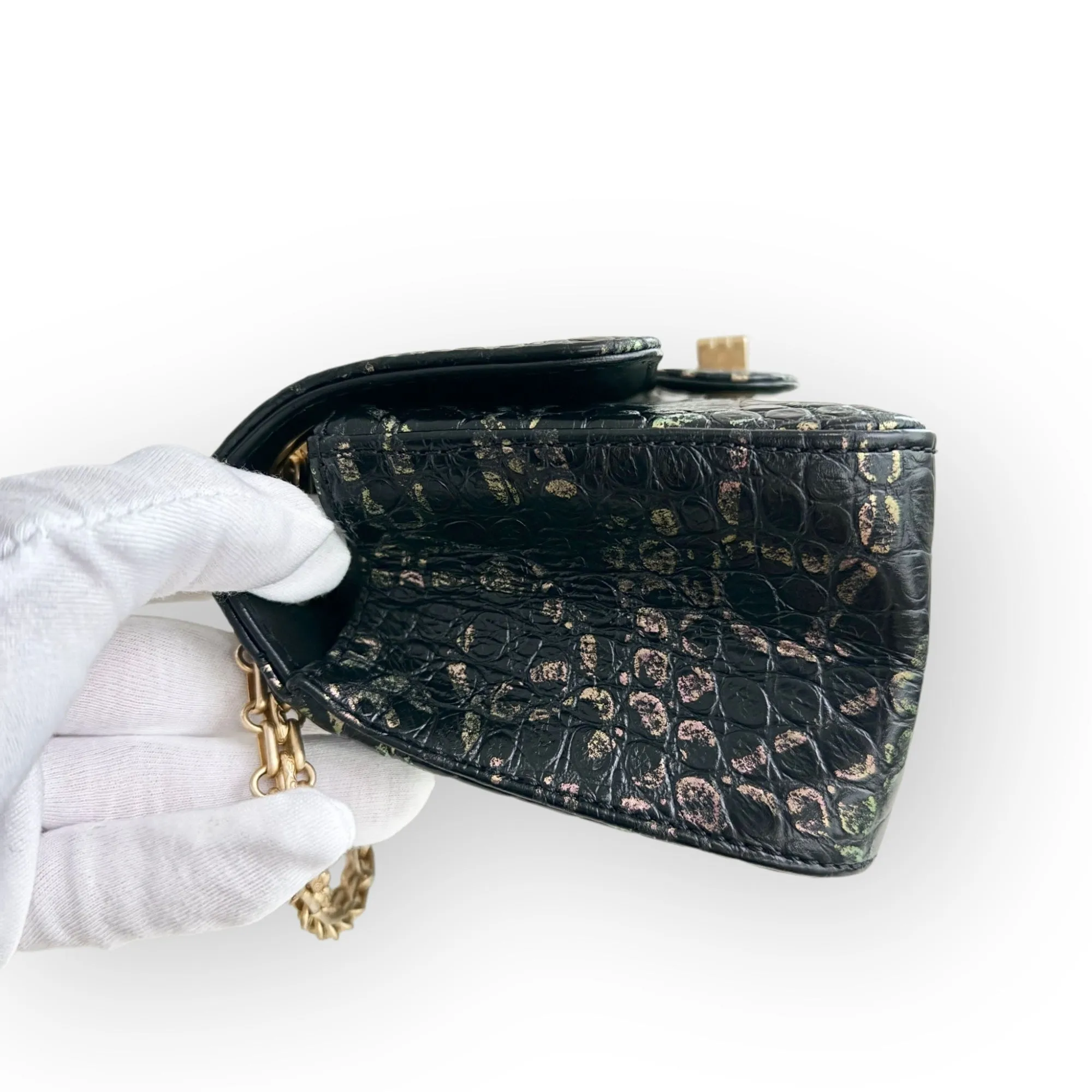 Chanel Classic 2.55 Reissue Mini Rectangle Single Flap, Metiers Dart Croc-Embossed Graffiti Calfskin, Gold-tone Hardware
