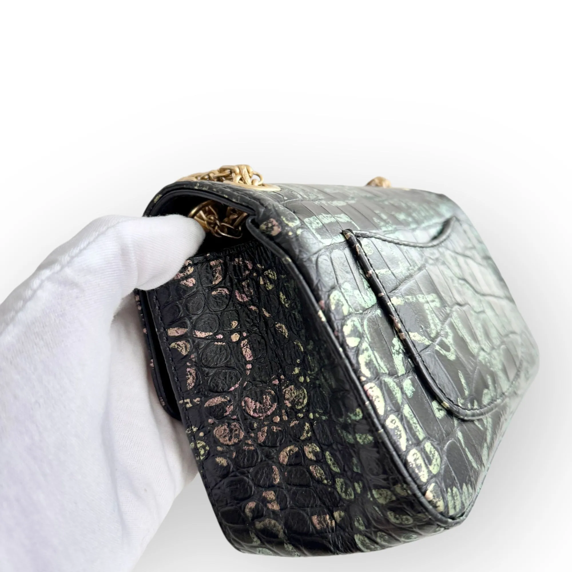Chanel Classic 2.55 Reissue Mini Rectangle Single Flap, Metiers Dart Croc-Embossed Graffiti Calfskin, Gold-tone Hardware