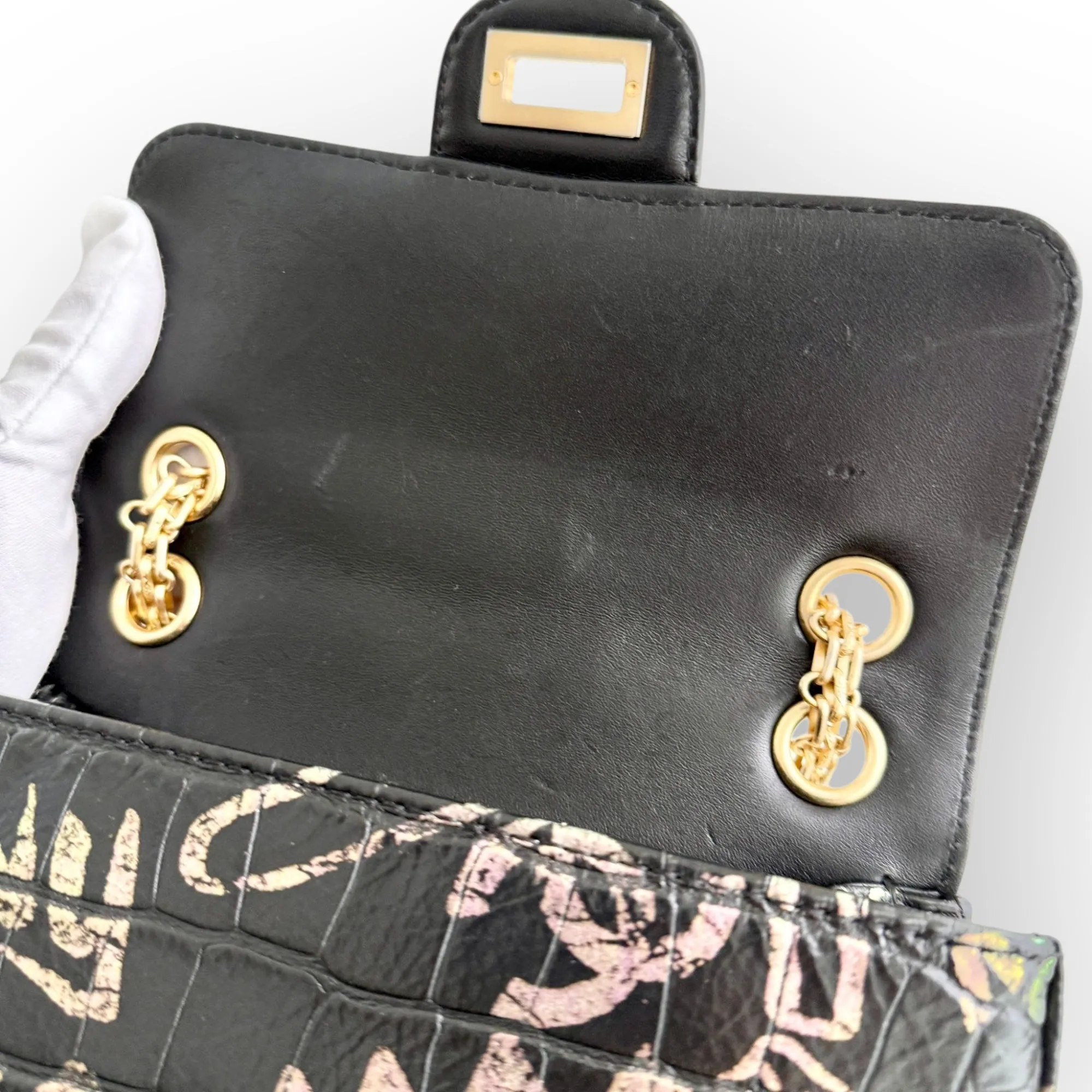 Chanel Classic 2.55 Reissue Mini Rectangle Single Flap, Metiers Dart Croc-Embossed Graffiti Calfskin, Gold-tone Hardware