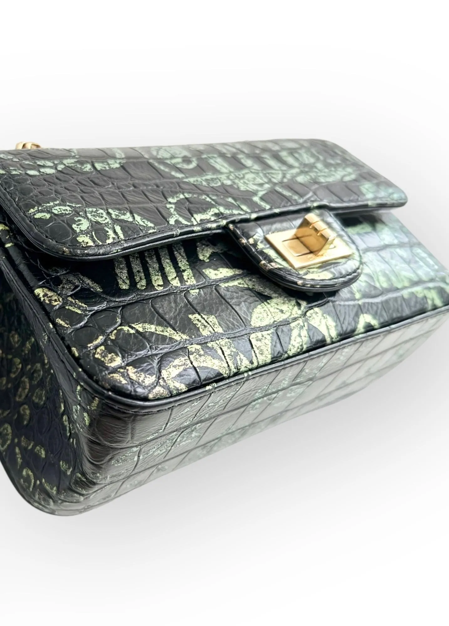 Chanel Classic 2.55 Reissue Mini Rectangle Single Flap, Metiers Dart Croc-Embossed Graffiti Calfskin, Gold-tone Hardware
