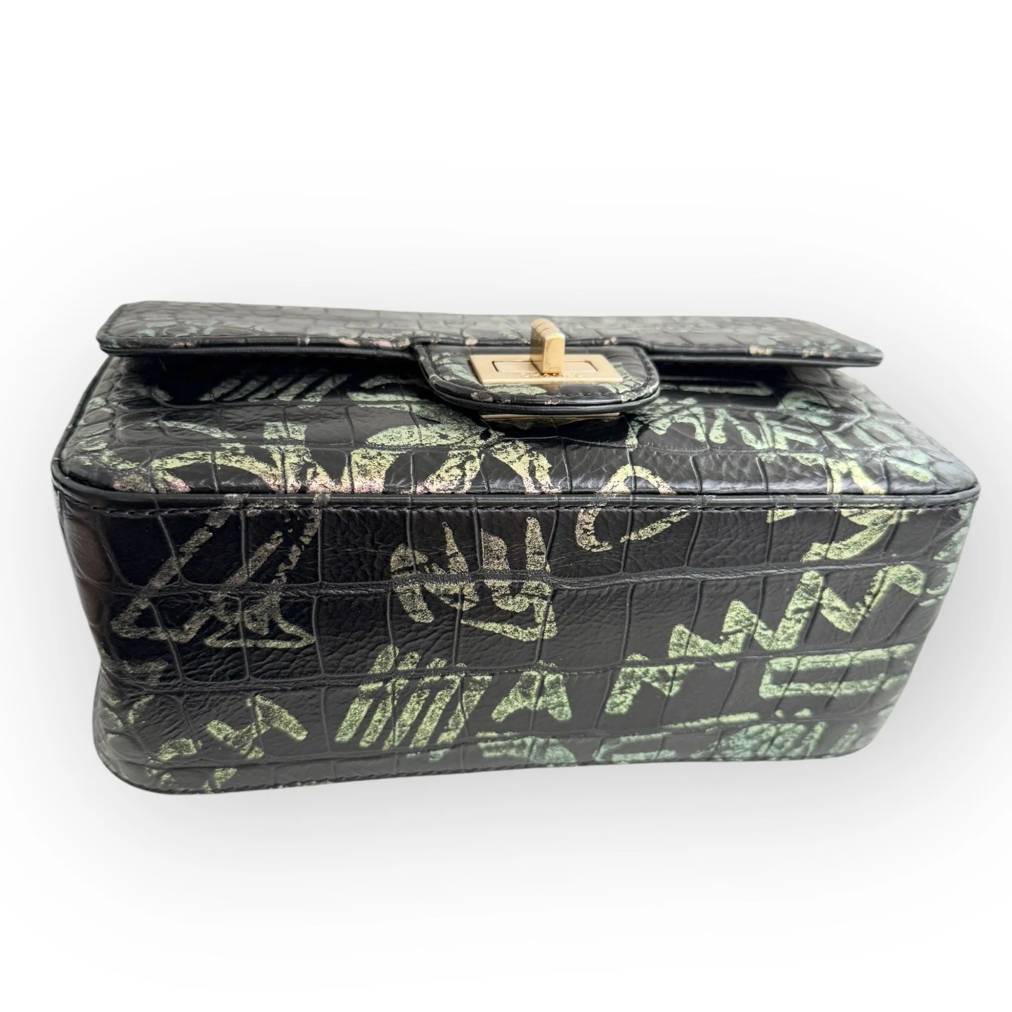 Chanel Classic 2.55 Reissue Mini Rectangle Single Flap, Metiers Dart Croc-Embossed Graffiti Calfskin, Gold-tone Hardware