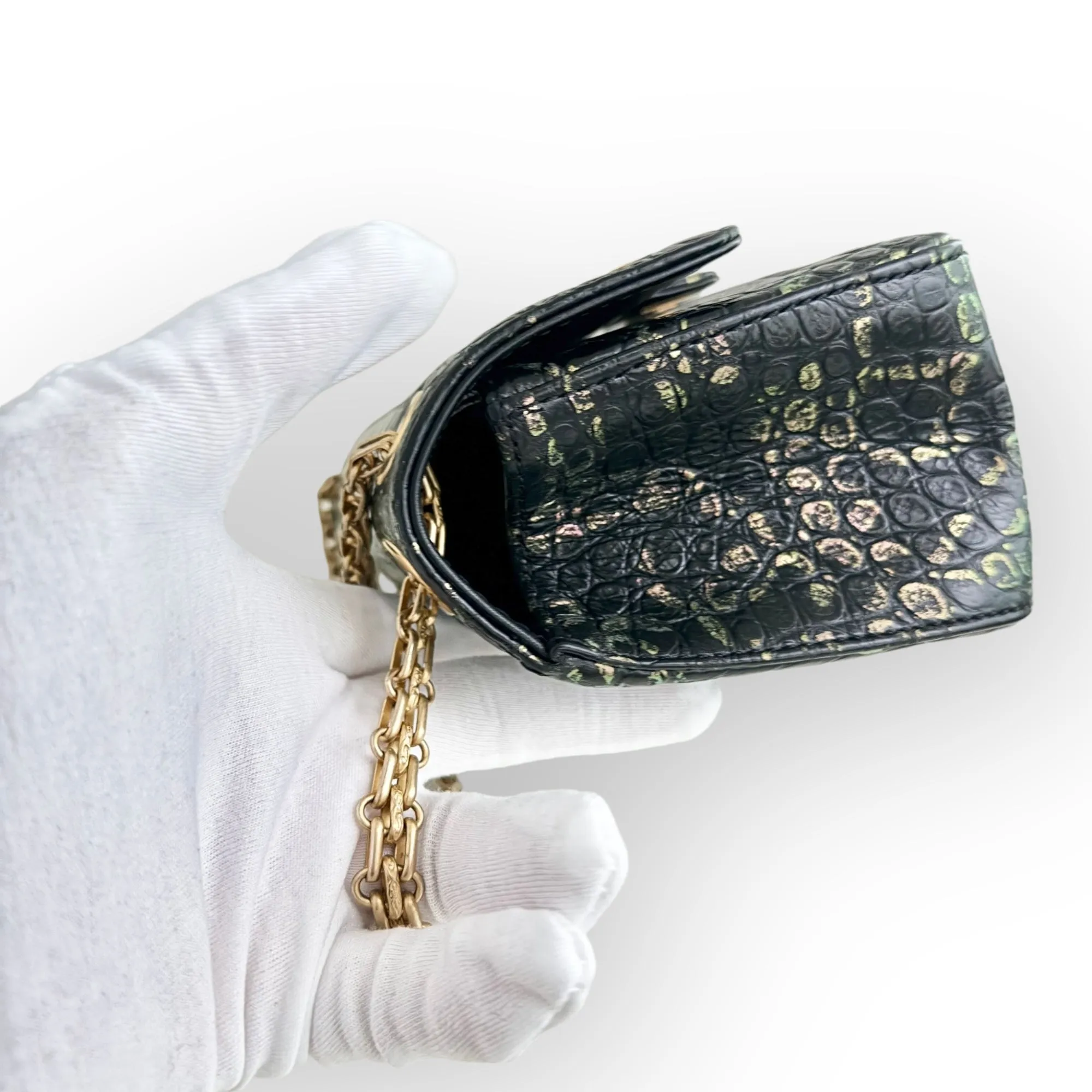 Chanel Classic 2.55 Reissue Mini Rectangle Single Flap, Metiers Dart Croc-Embossed Graffiti Calfskin, Gold-tone Hardware