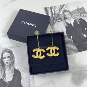 Chanel Gold Metal Drop Earrings