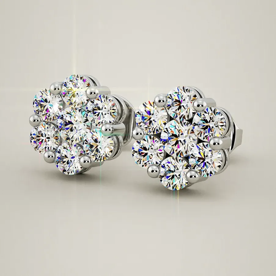 Demi - Diamond Cluster Earrings. Total 1.50 Carats