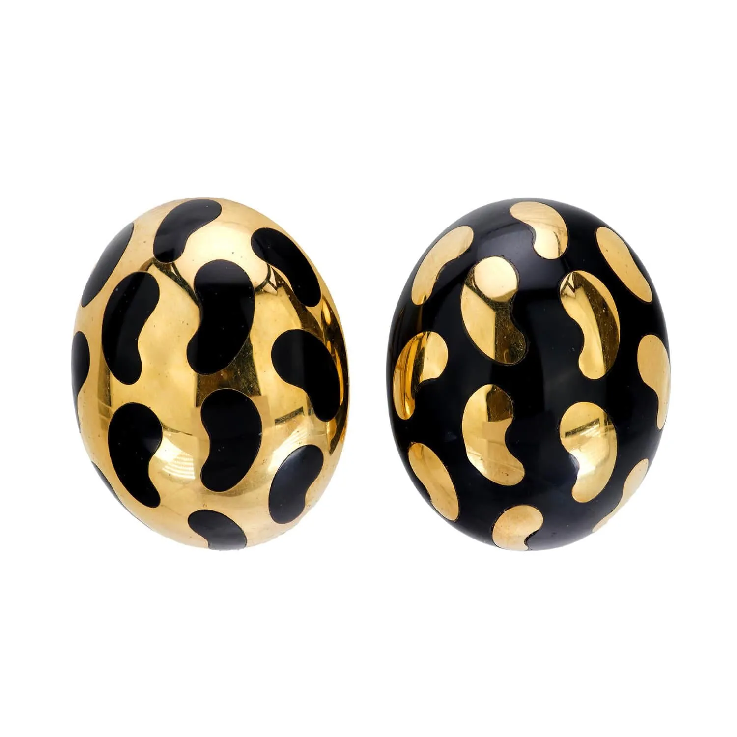 Estate 18k and Enamel Leopard Print Earrings