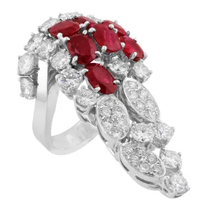Estate 18k White Gold Ruby Diamond Cluster Ring