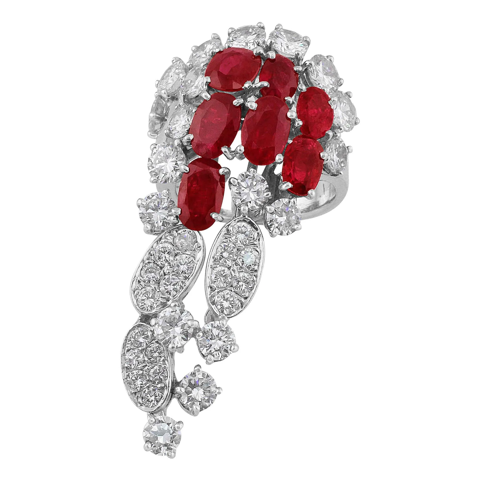 Estate 18k White Gold Ruby Diamond Cluster Ring