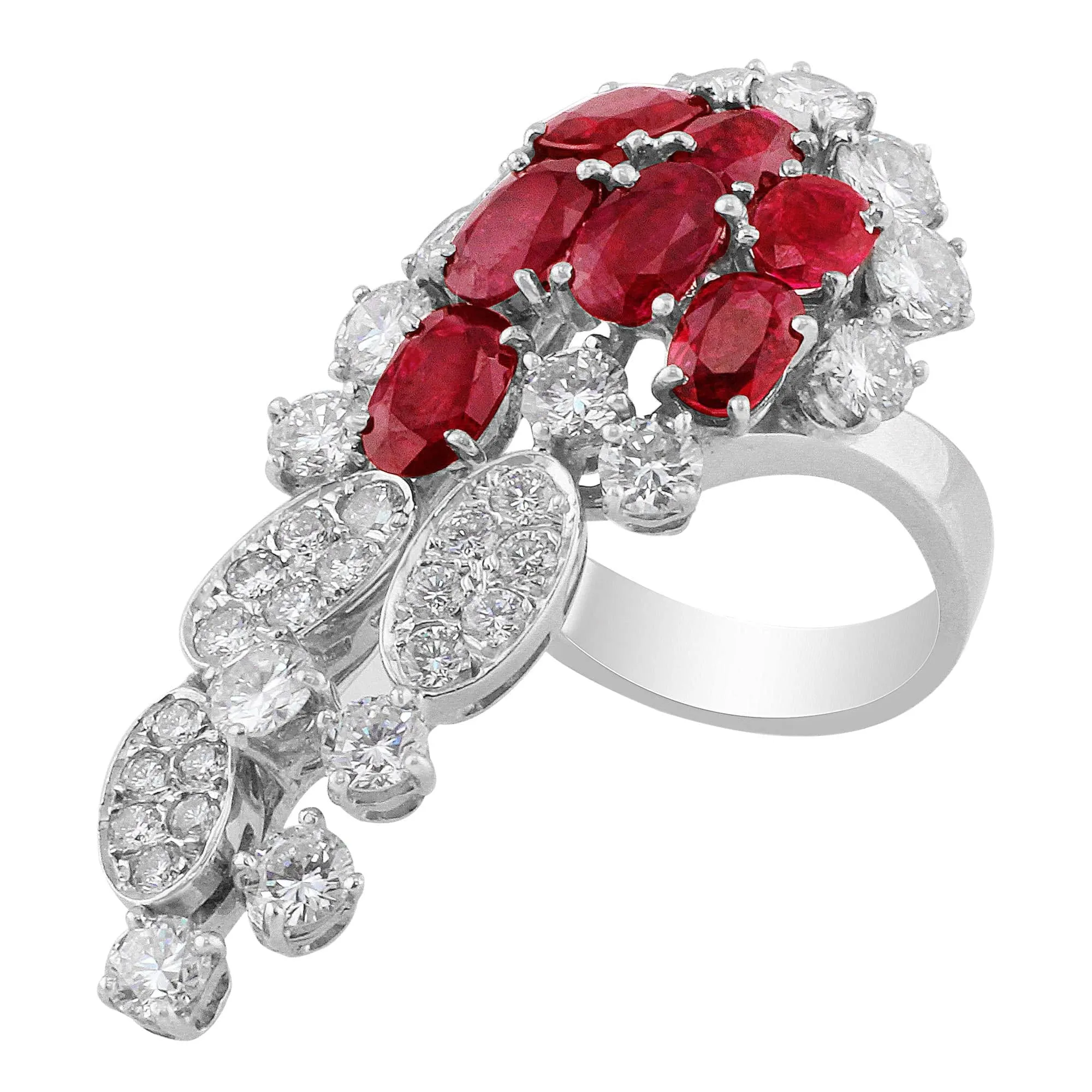 Estate 18k White Gold Ruby Diamond Cluster Ring