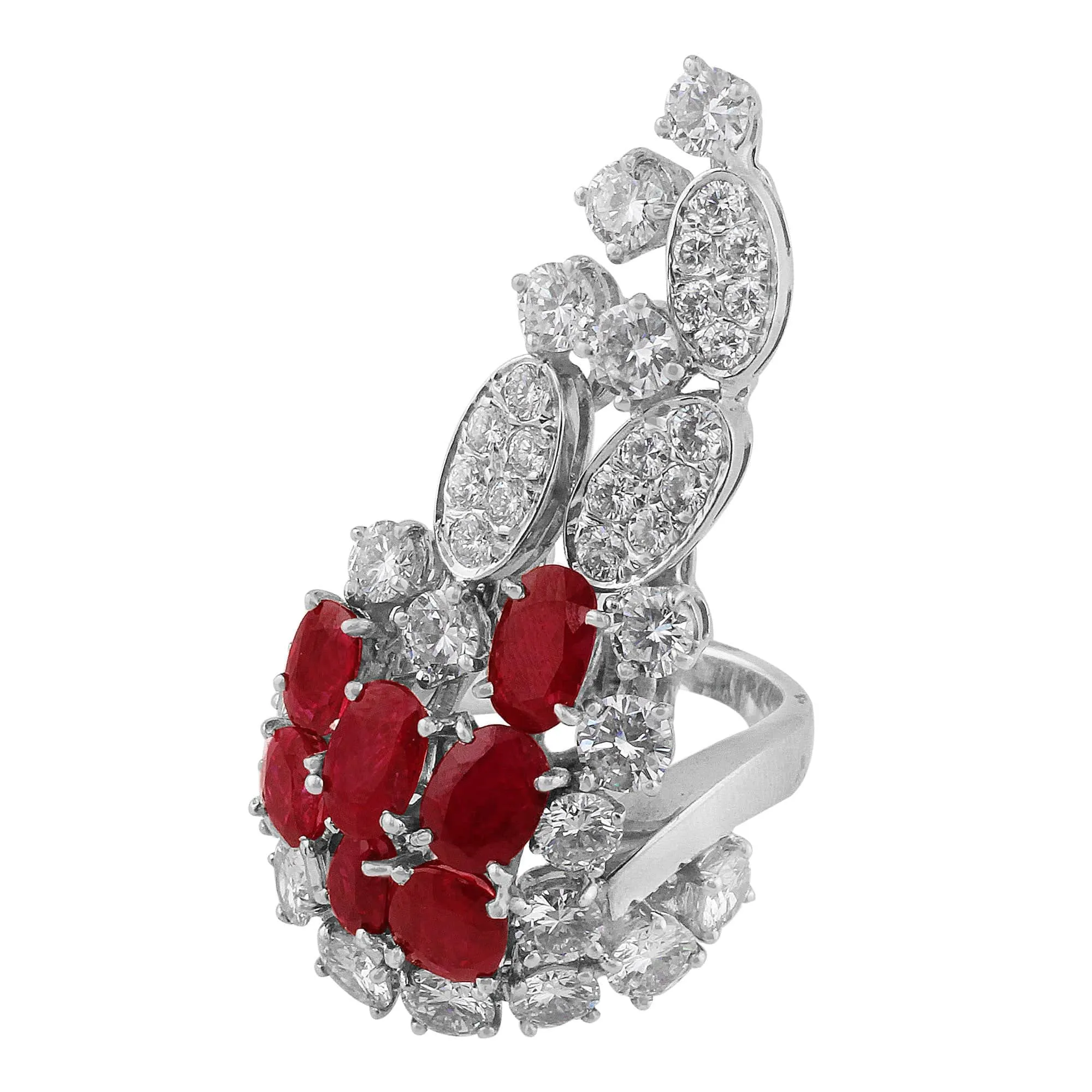Estate 18k White Gold Ruby Diamond Cluster Ring