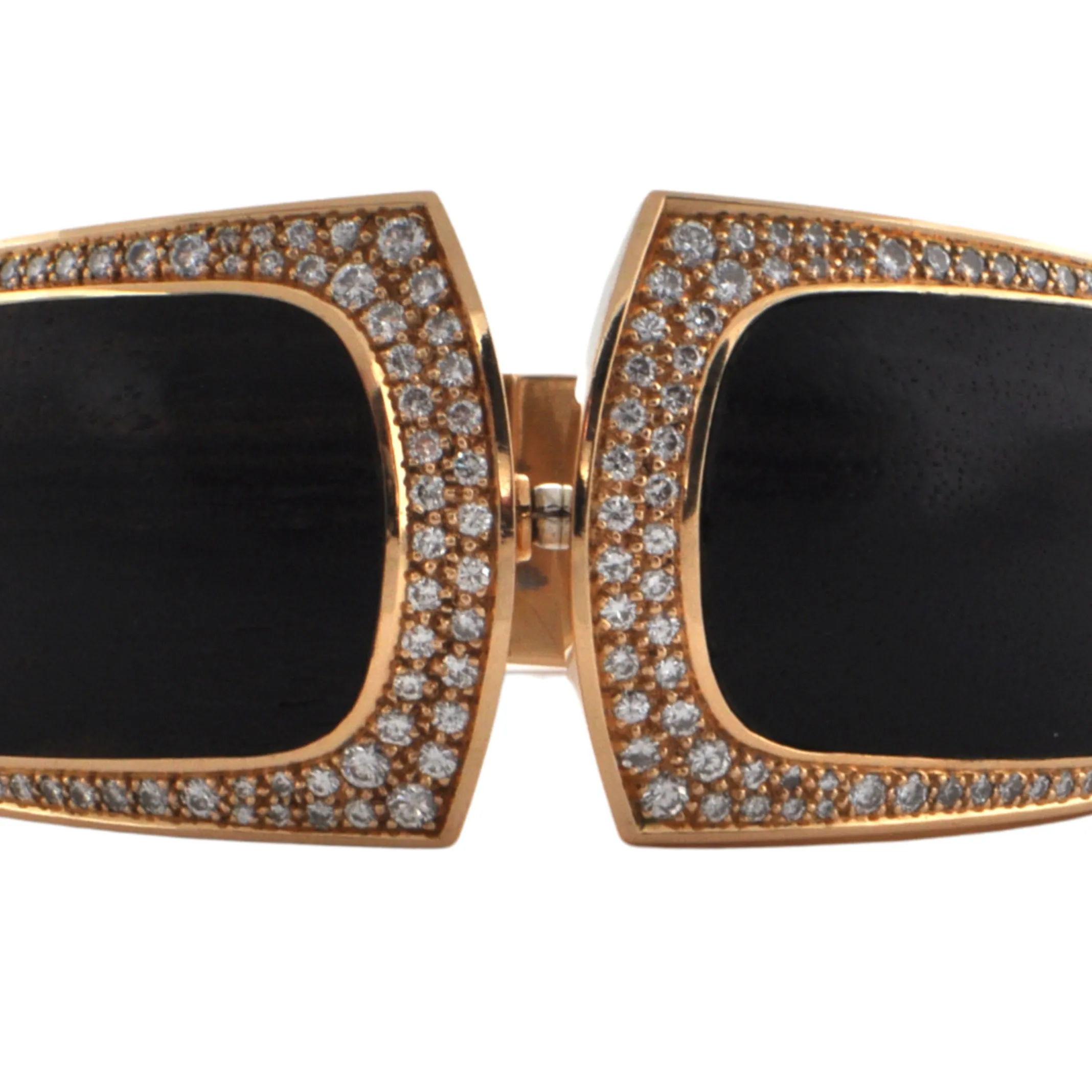 Estate Signed 'Binder' Modernist Diamond & Wood 18K Gold hinged Cuff bracelet (C.1990)