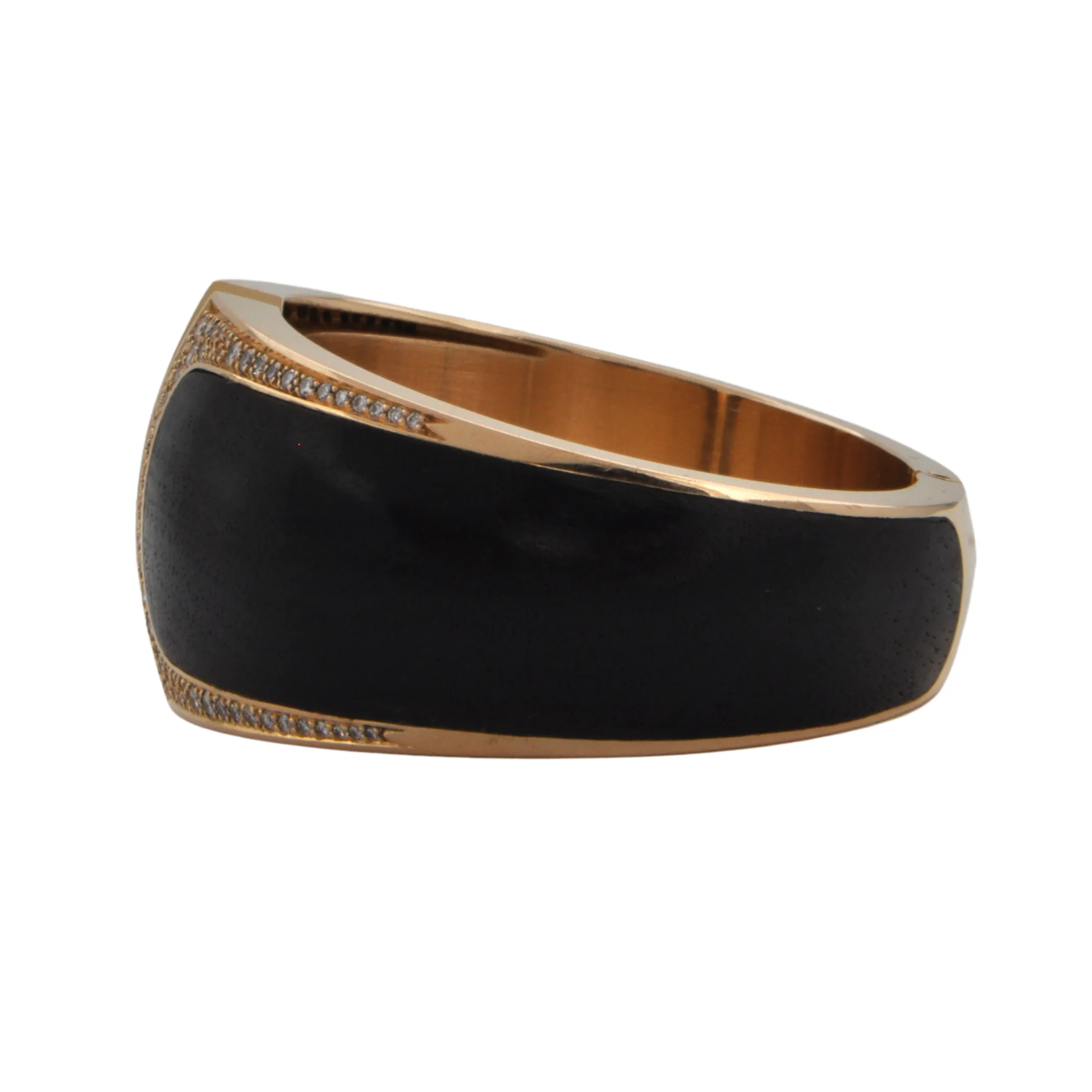 Estate Signed 'Binder' Modernist Diamond & Wood 18K Gold hinged Cuff bracelet (C.1990)