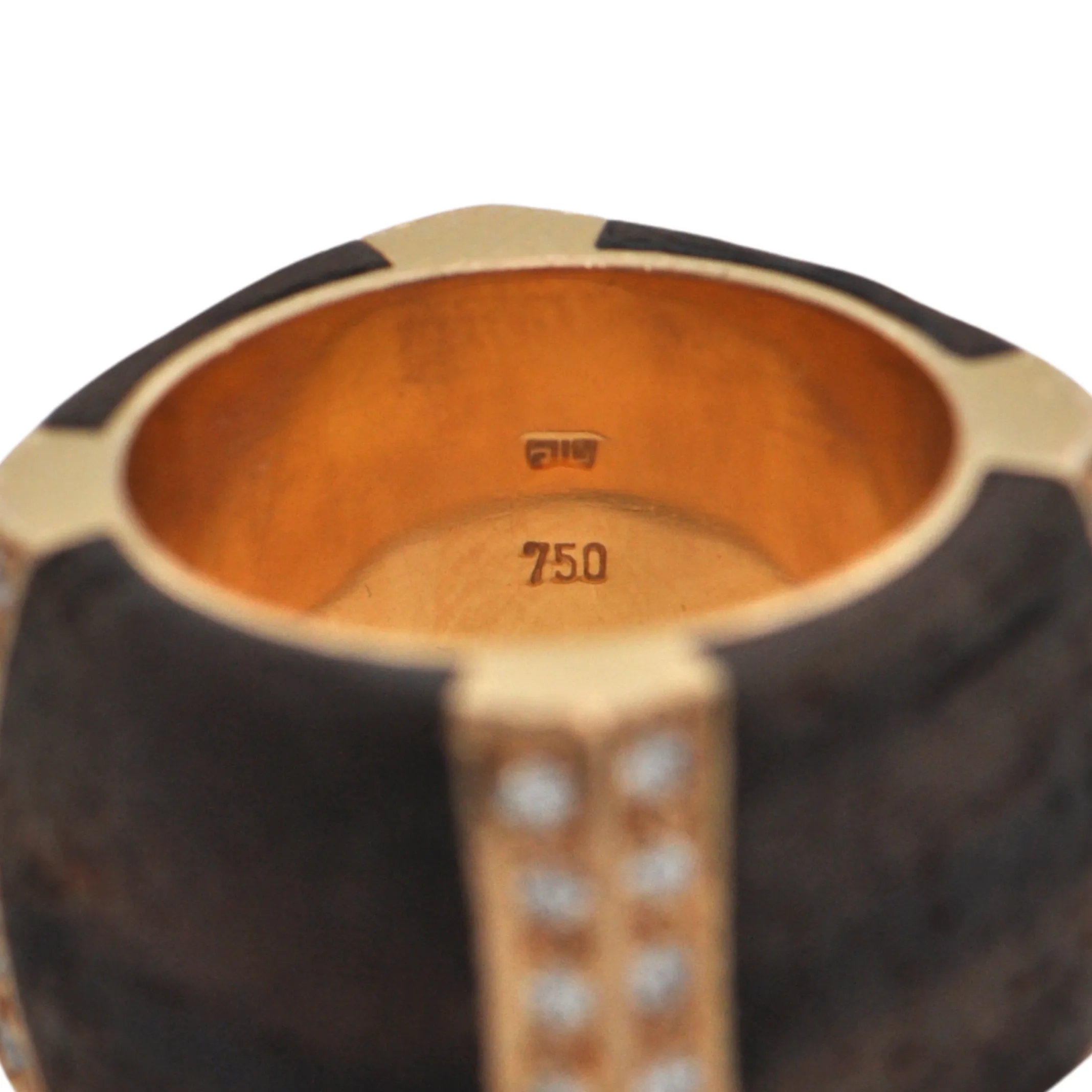 Estate Signed 'Binder' Modernist Diamond & Wood 18K Gold Ring (C.1990)