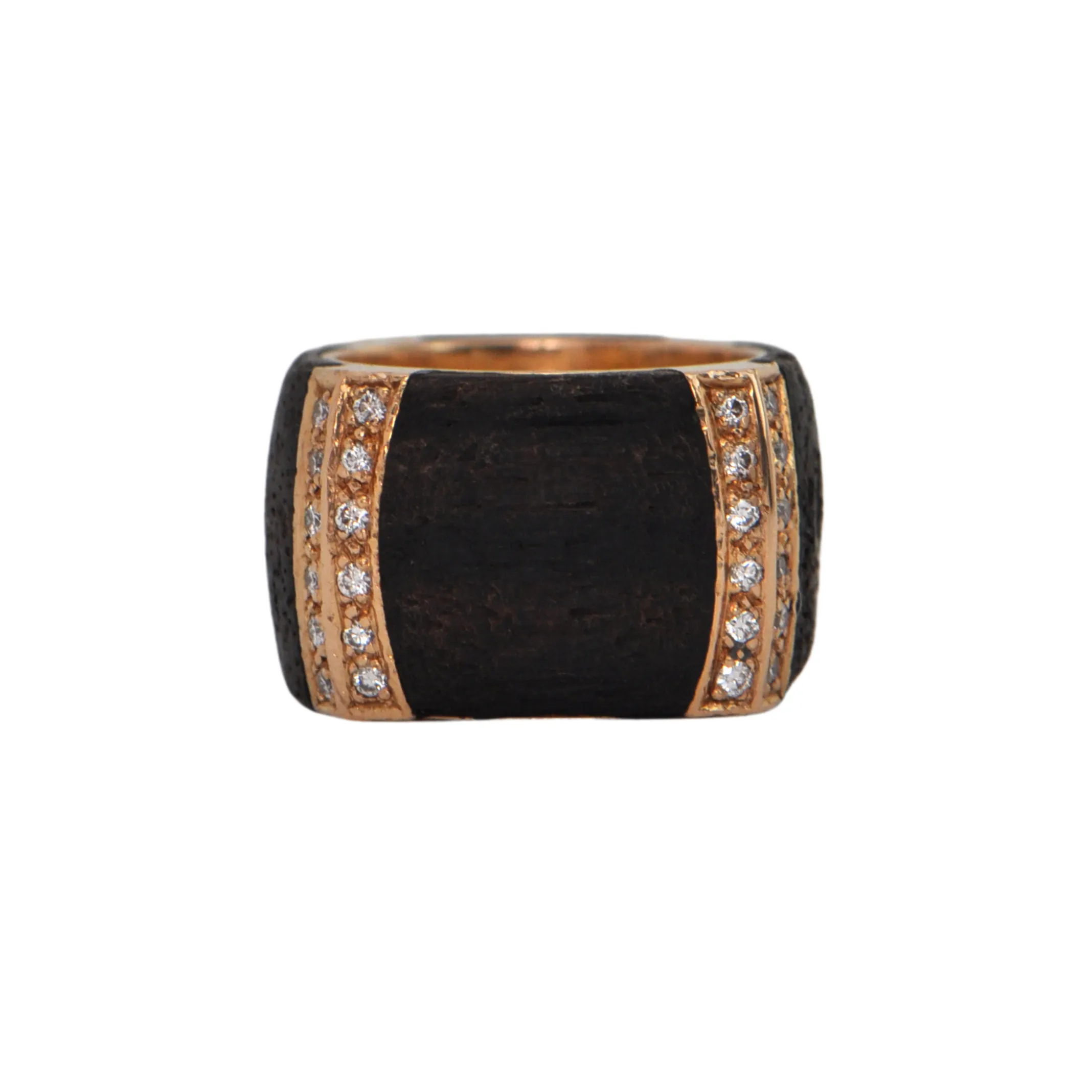Estate Signed 'Binder' Modernist Diamond & Wood 18K Gold Ring (C.1990)