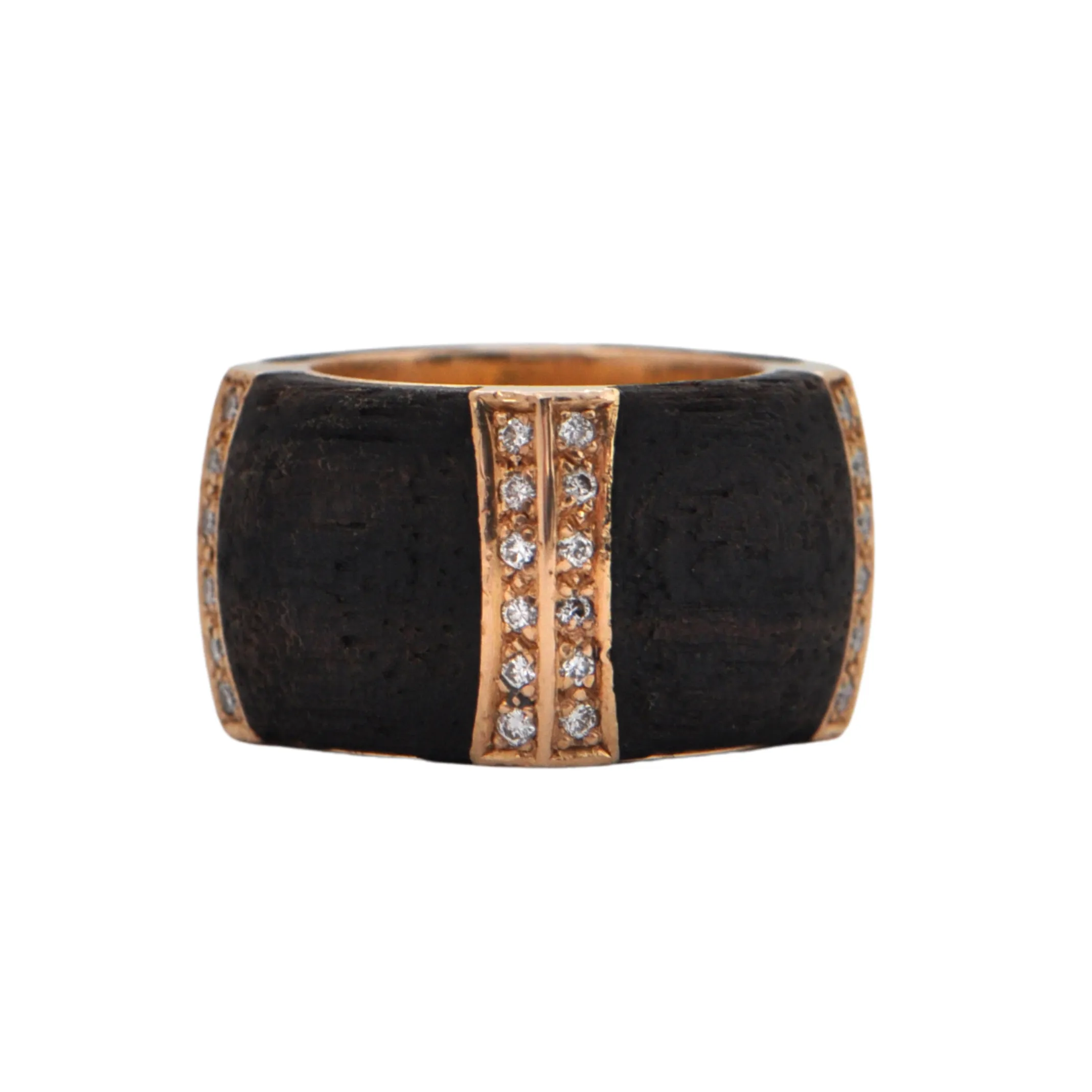 Estate Signed 'Binder' Modernist Diamond & Wood 18K Gold Ring (C.1990)