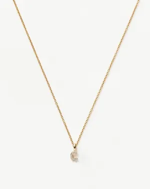Fine Diamond Initial Mini Pendant Necklace - C | 14k Solid Yellow Gold Plated/Diamond