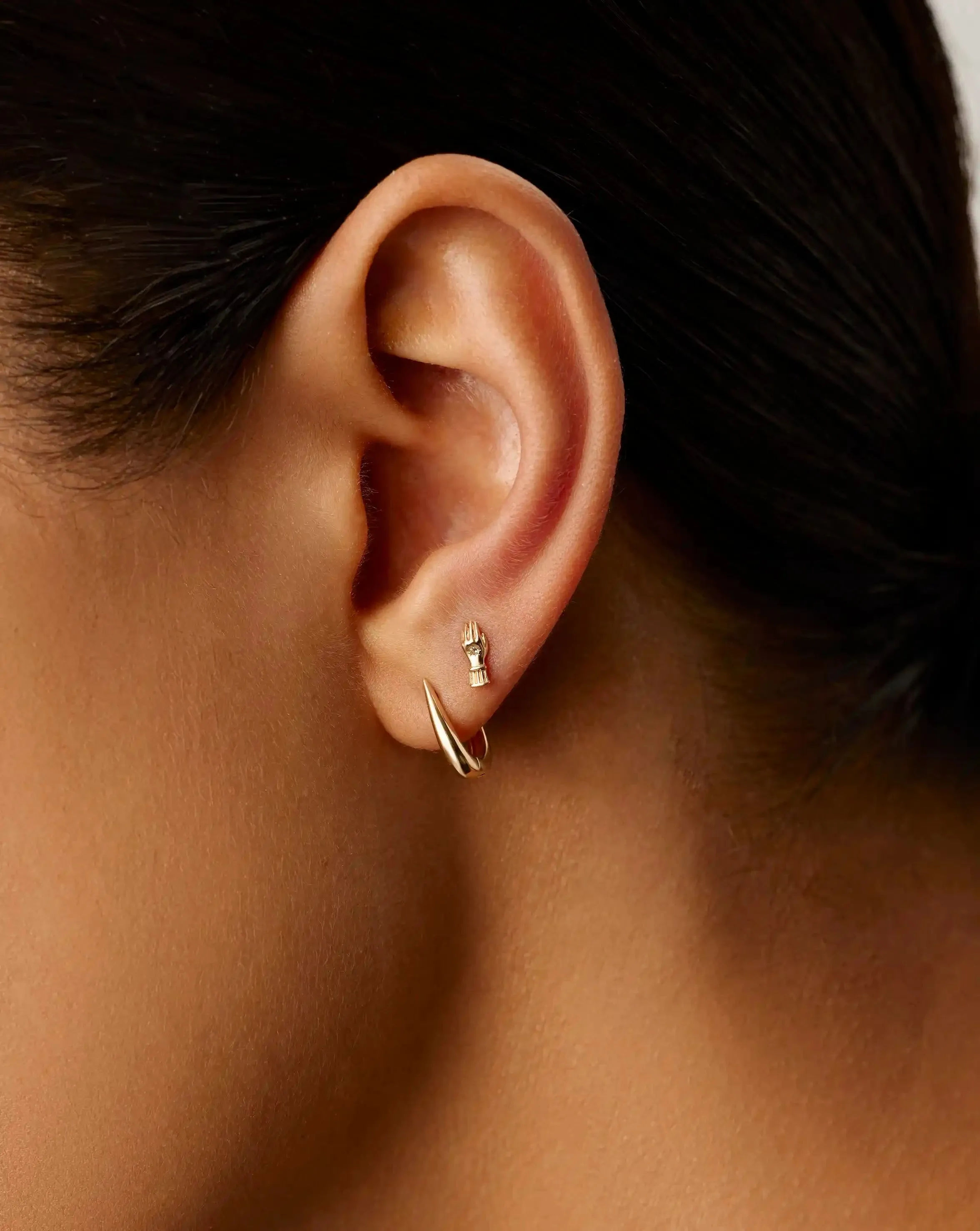 Fine Harris Reed Hand Single Stud Earring | 14k Solid Gold/Diamond