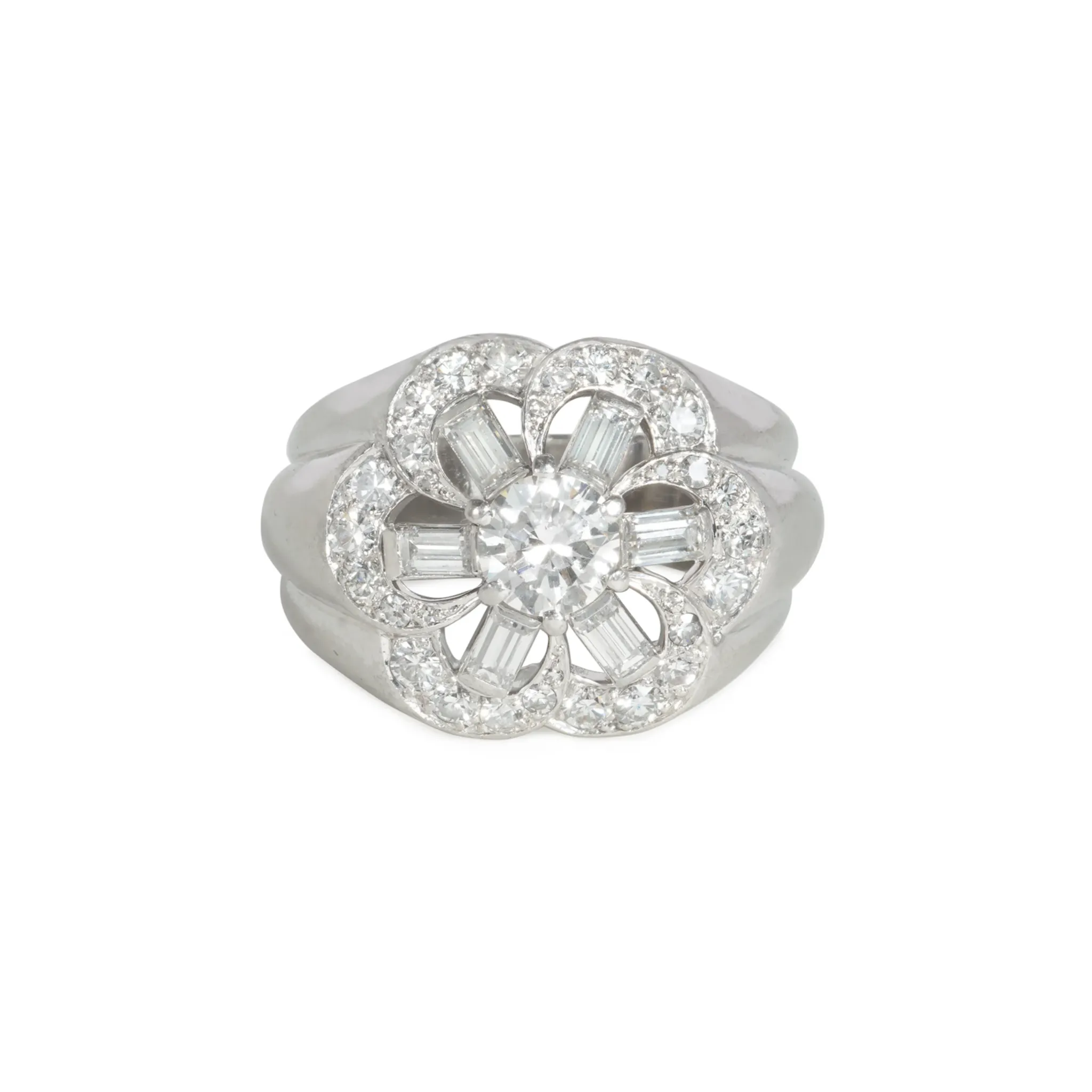 French 1940s Platinum Diamond Ring