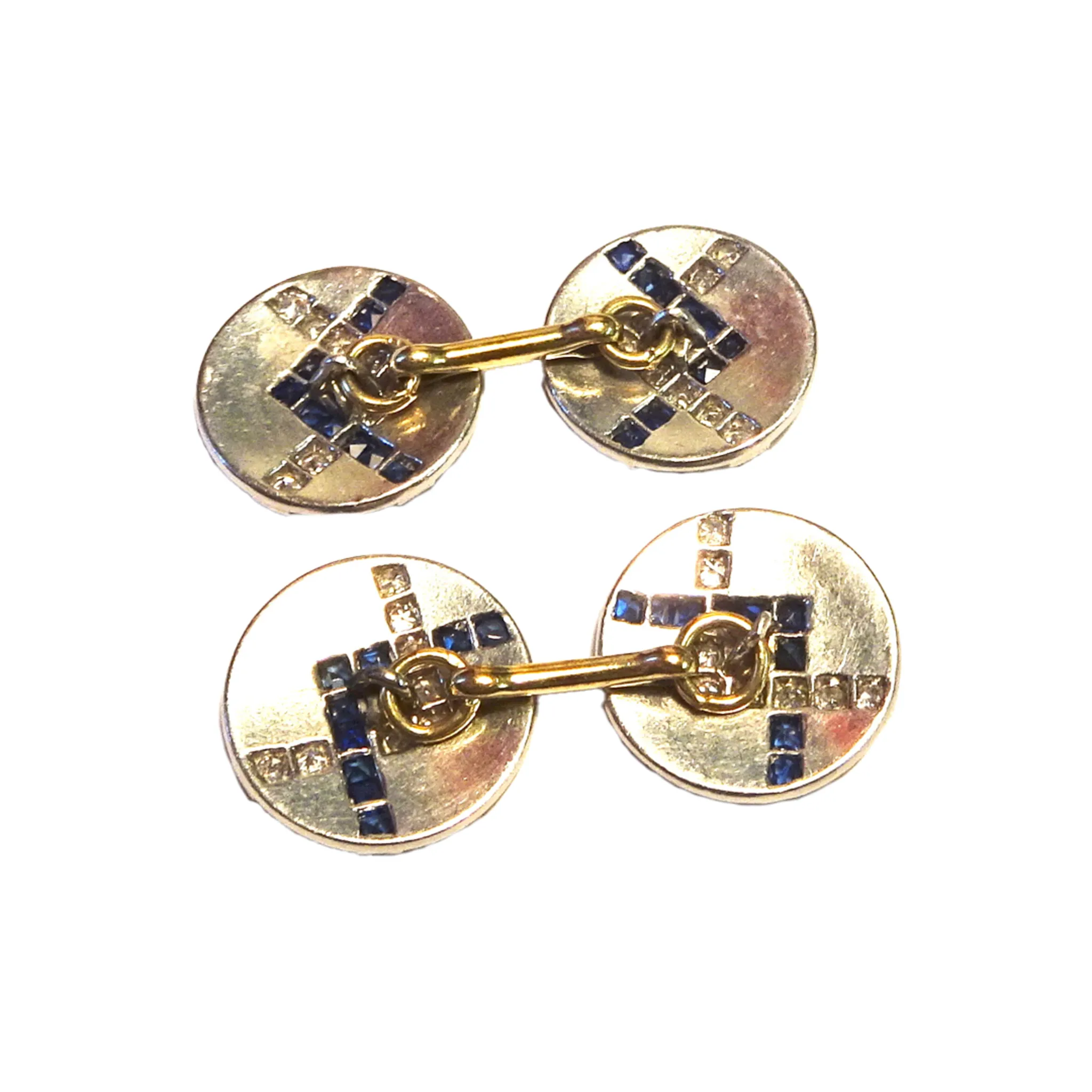 French Art Deco Platinum Sapphire & Diamond Cufflinks